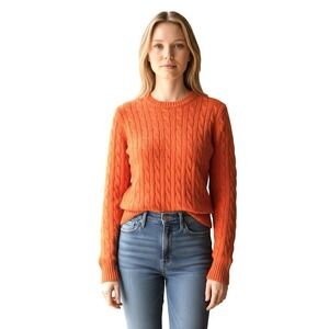 Polo Ralph Lauren Women's M 100% Cashmere Cable-Knit Crewneck Sweater Orange
